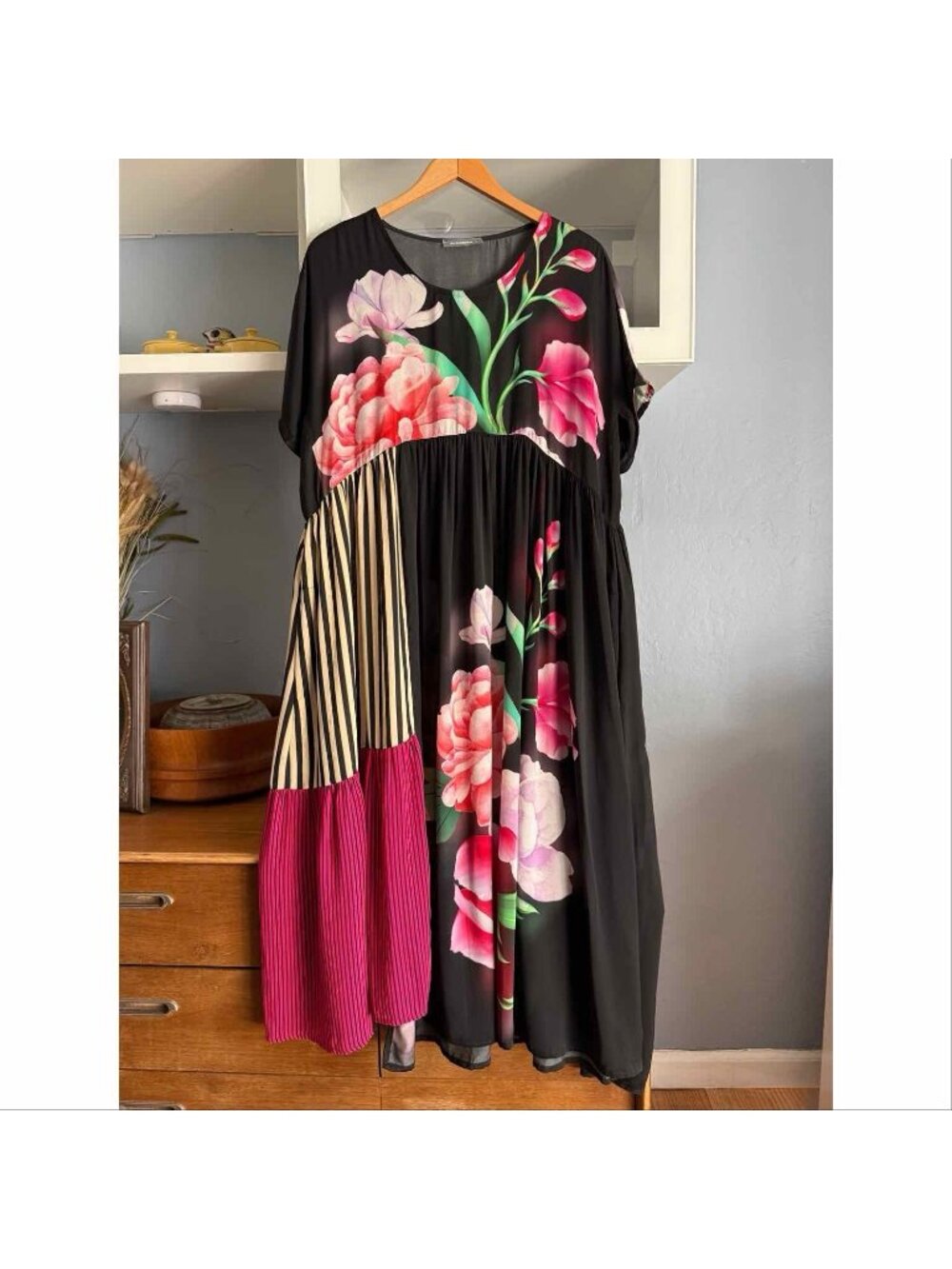 Alembika Floral Striped Midi Dress Oversized Size 4 Lagenlook